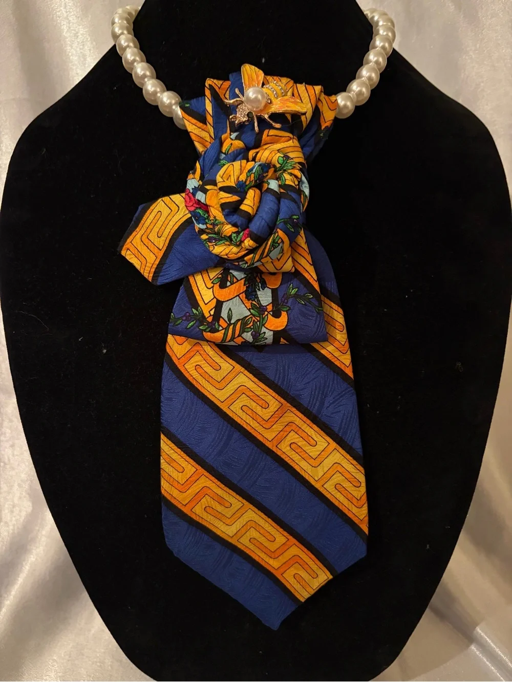 Silk-Inspired Blue and Yellow Patterned Necklace Tie
